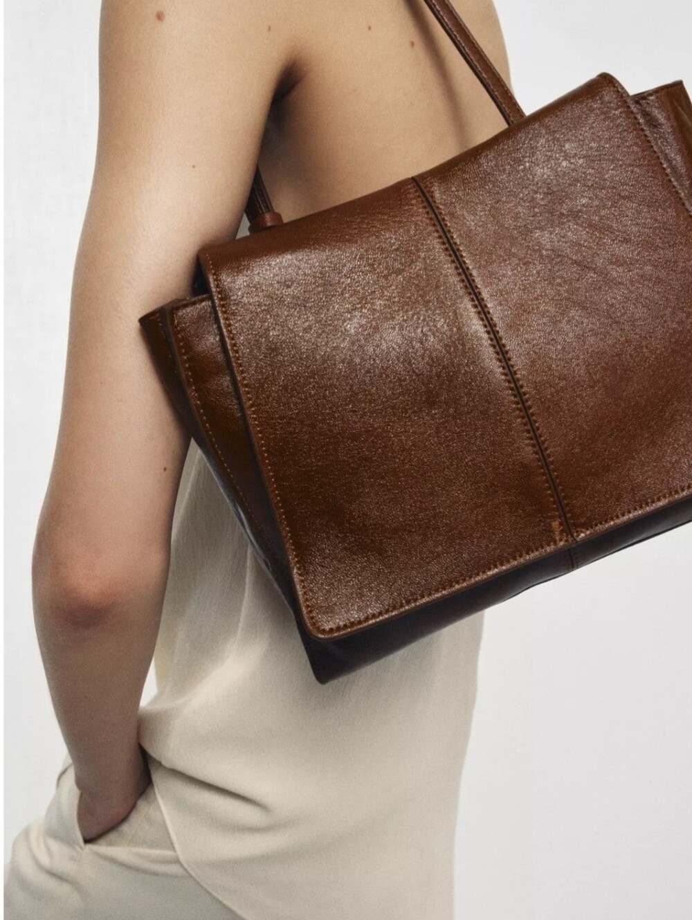 Classic Brown Leather Mini Shopper Bag